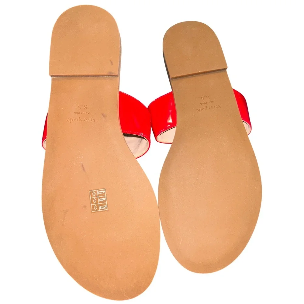 KATE Spade Red Patent Leather Thong Sandals Womens 8.5 Flat Slides NWOT
